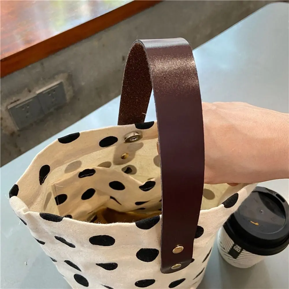 Wave Point Polka Dot Canvas Bucket Bag Simple Large Capacity Korean Style Handbag Lunch Bag Tote Bag Mummy Bag Storage Bag