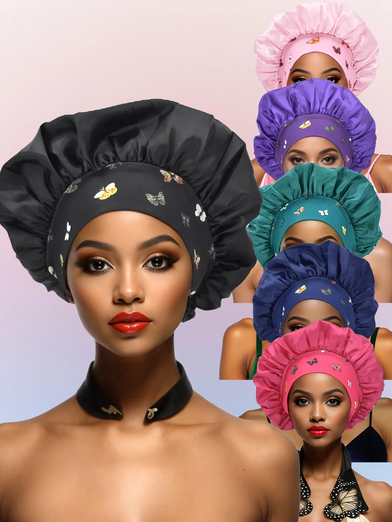 

Butterfly Design Wide-Tie Silk Sleep Cap for Women bonnet Accessory Single Piece Milk Silk bonnet