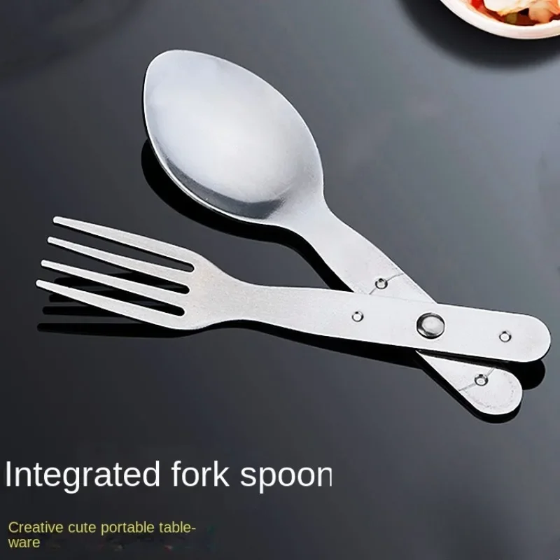 2-in-1 Fork Dessert Spoon Cutlery Set for Outdoor Camping and Picnics Portable and Portable, Durable Stainless Steel Silverware