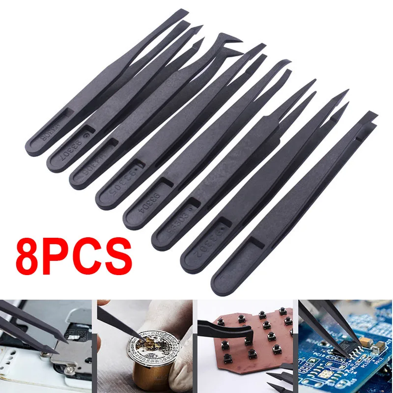 

8pcs/Lot Multifunctional Anti-static Carbon Fiber Plastic Tweezers Soft Elastic Pincet Set Industrial Precision Repair Hand Tool