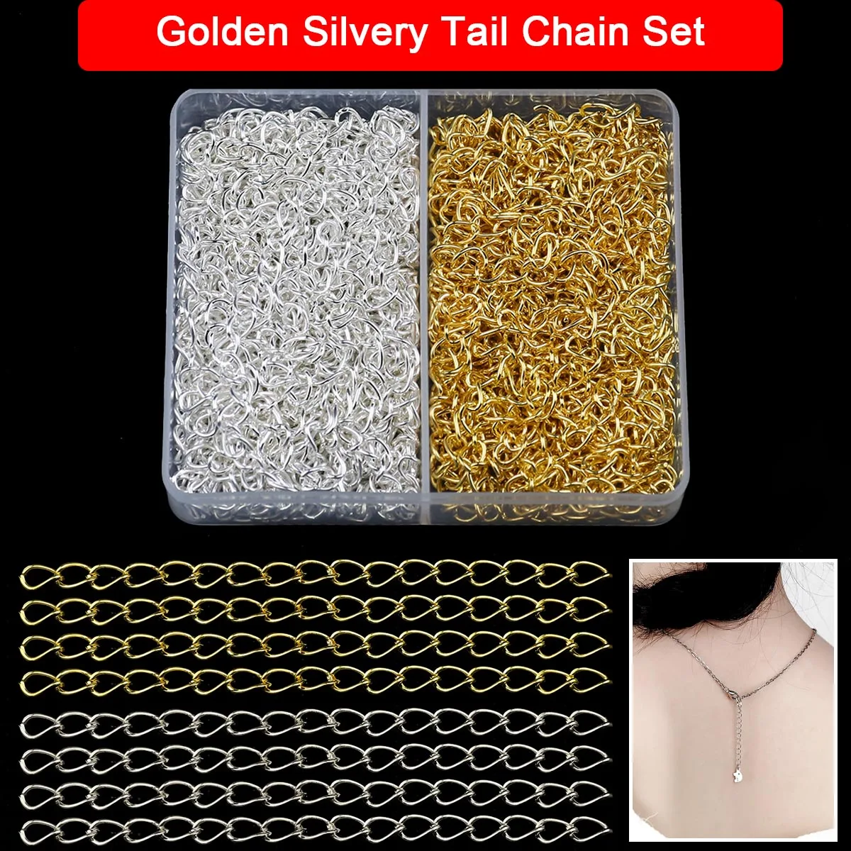 Accessories Golden Silvery Tail Chain Set Loose Spacers For DIY Jewelry Making Handmade Bracelets Necklace Earring 70mm 44PCS