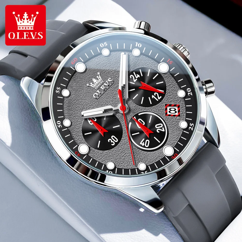 Olevs Herren uhren jungen Stil helle Farben Silikon armband Original Quarz Armbanduhr wasserdicht Chronograph leuchtendes Datum 3
