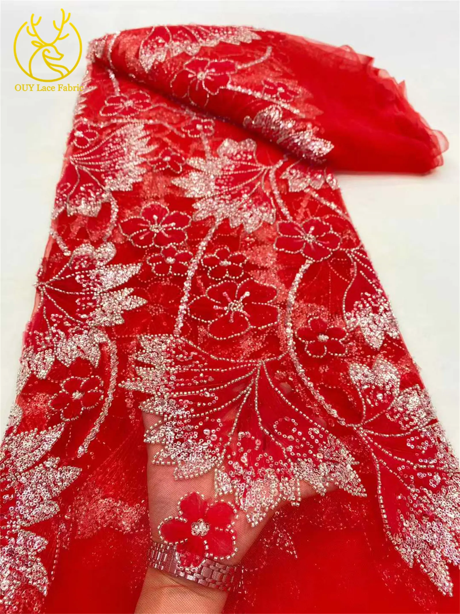 Wholesale Luxury French Tulle Sequin Lace Fabric 2025 High Quality African Beaded Embroidery Lace Fabric for Party Dress Sewing
