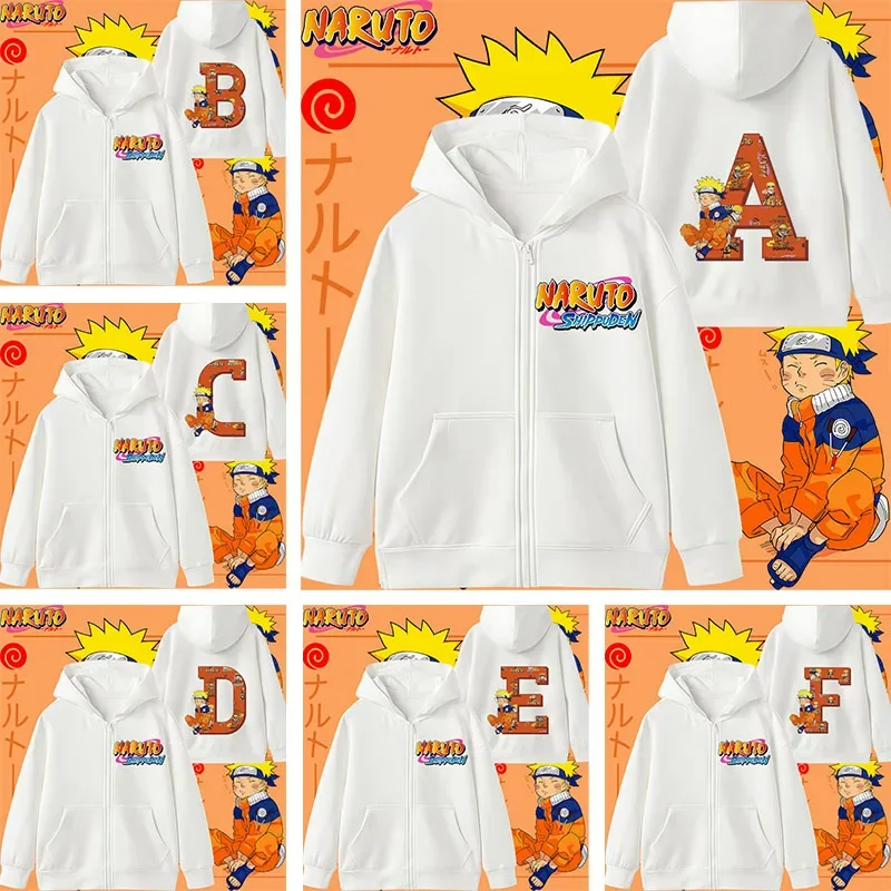 

Boys' Sports Shirt Long Sleeve for Autumn/Winter Naruto Kids Zipper Hoodie with Letter A-Z Cartoon Print - Girls' Casual Top for