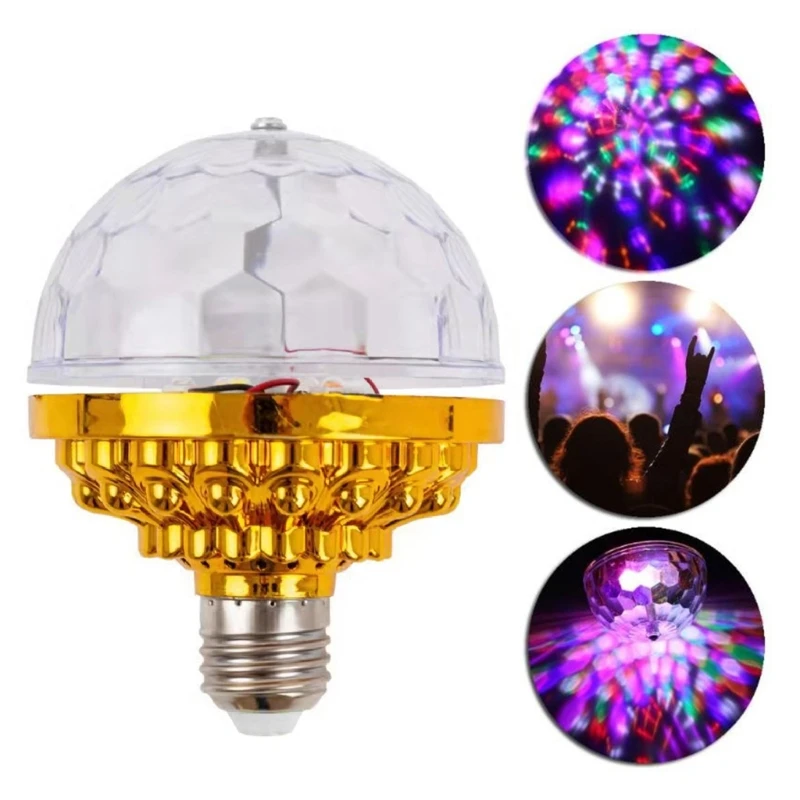 Colorful Auto Rotating Magic Ball Light Multi Crystal Disco Light E27 Bulb for Disco Birthday Halloween Christmas Party 11XA