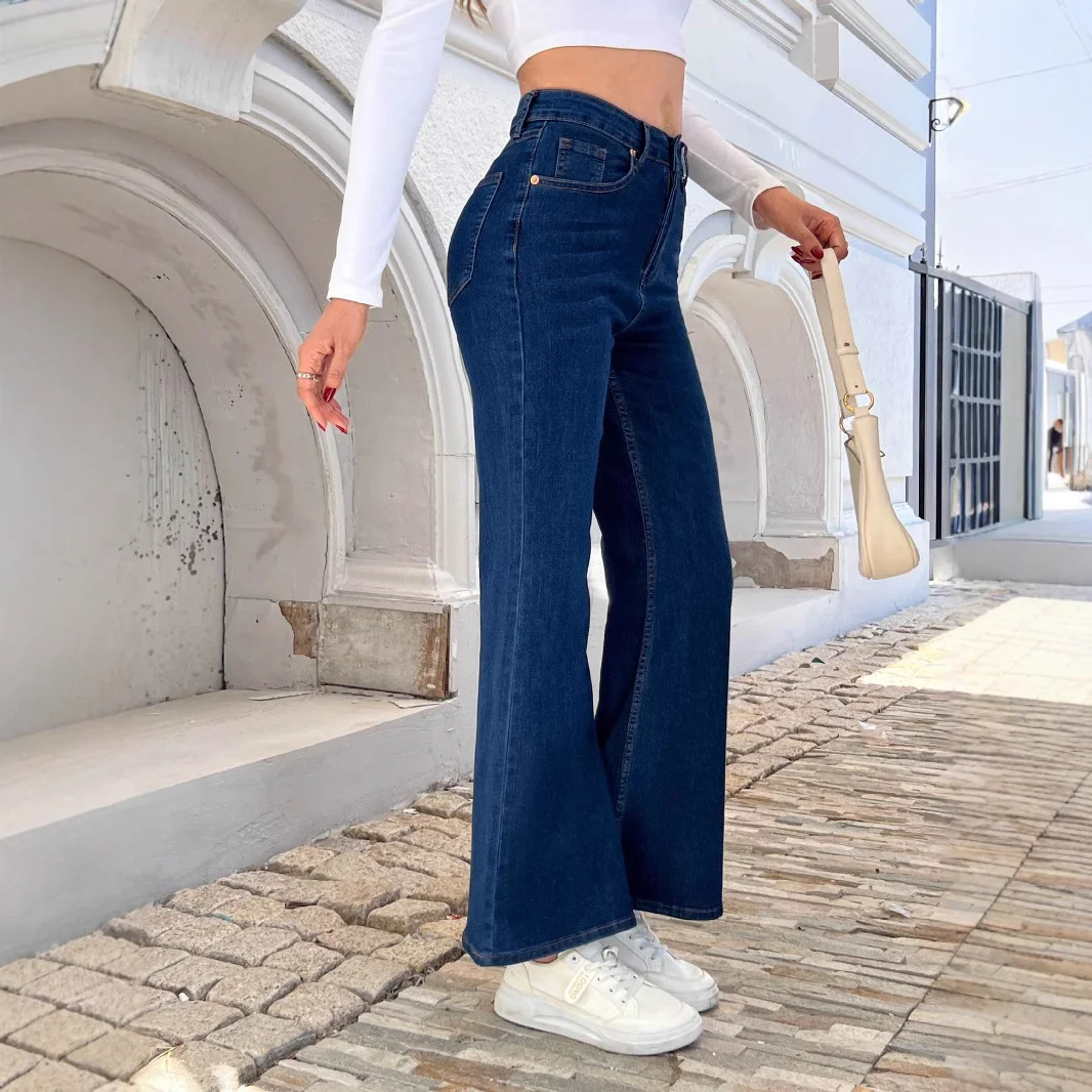 

2025 европейские и американские новые модные утягивающие широкие брюки с высокой талией, джинсы для женщин