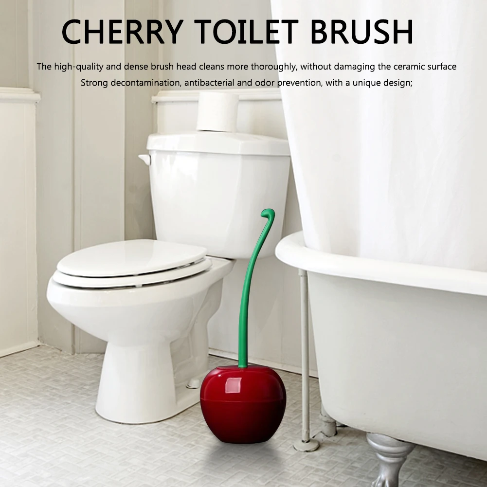 Creative Cherry Shaped Toilet Brush Long Handled Toilet Bowl Brush Combo Nylon Soft Bristle Brush for Bathroom Cleaning Tool