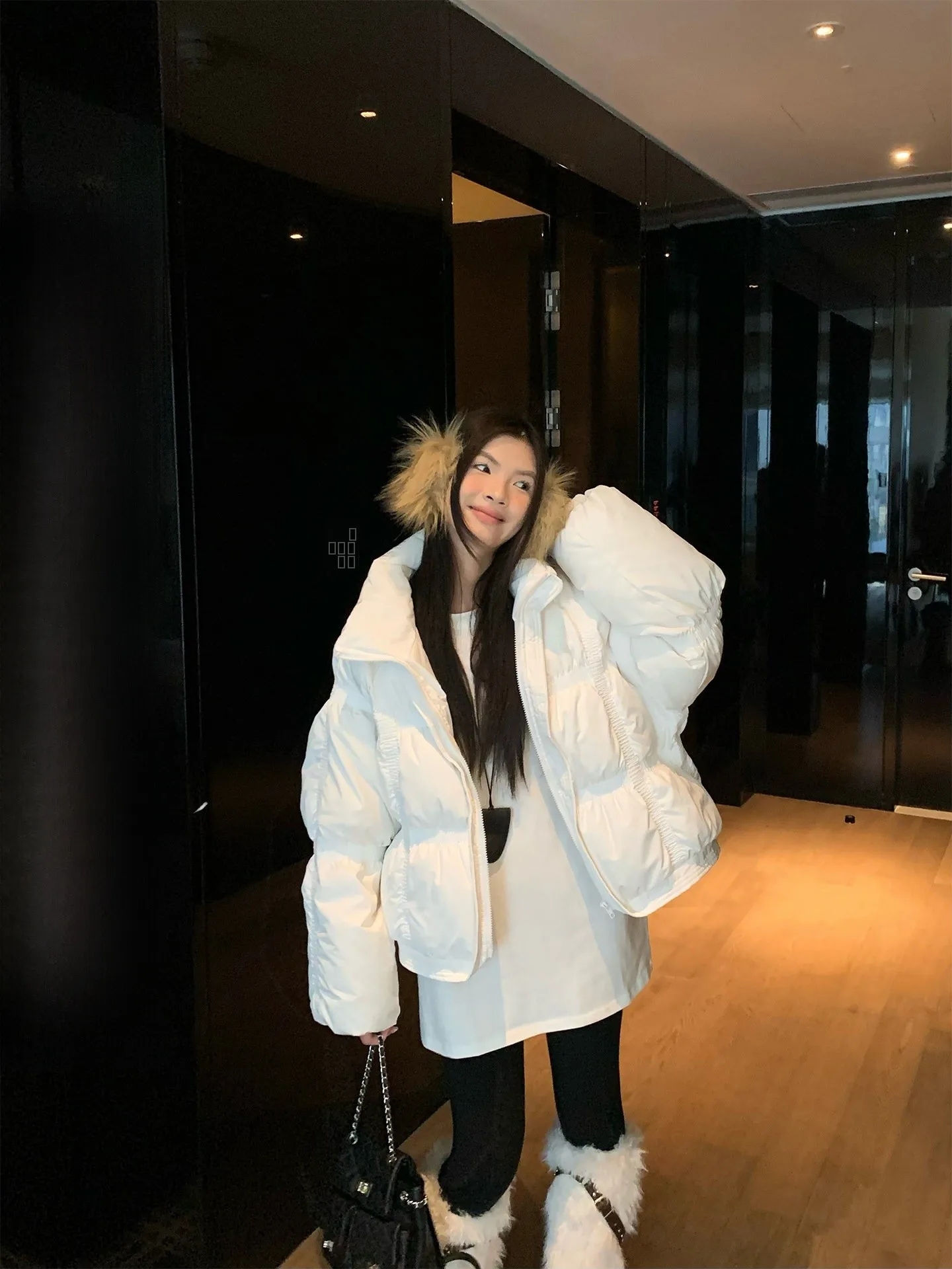 

Winter Thiened ort Puffer Jaet Women's Sle White Du down Stand Collar Bread Coat Warm Commute Faion Korean Version