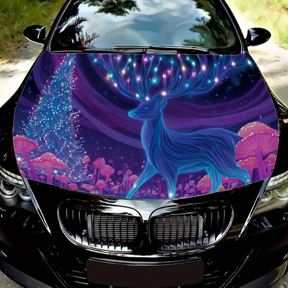 

Олень с волшебными огнями, наклейка на капот автомобиля, самоклеящаяся водонепроницаемая наклейка на капот автомобиля из ПВХ, украшение автомобиля, устойчивая к царапинам наклейка Pr