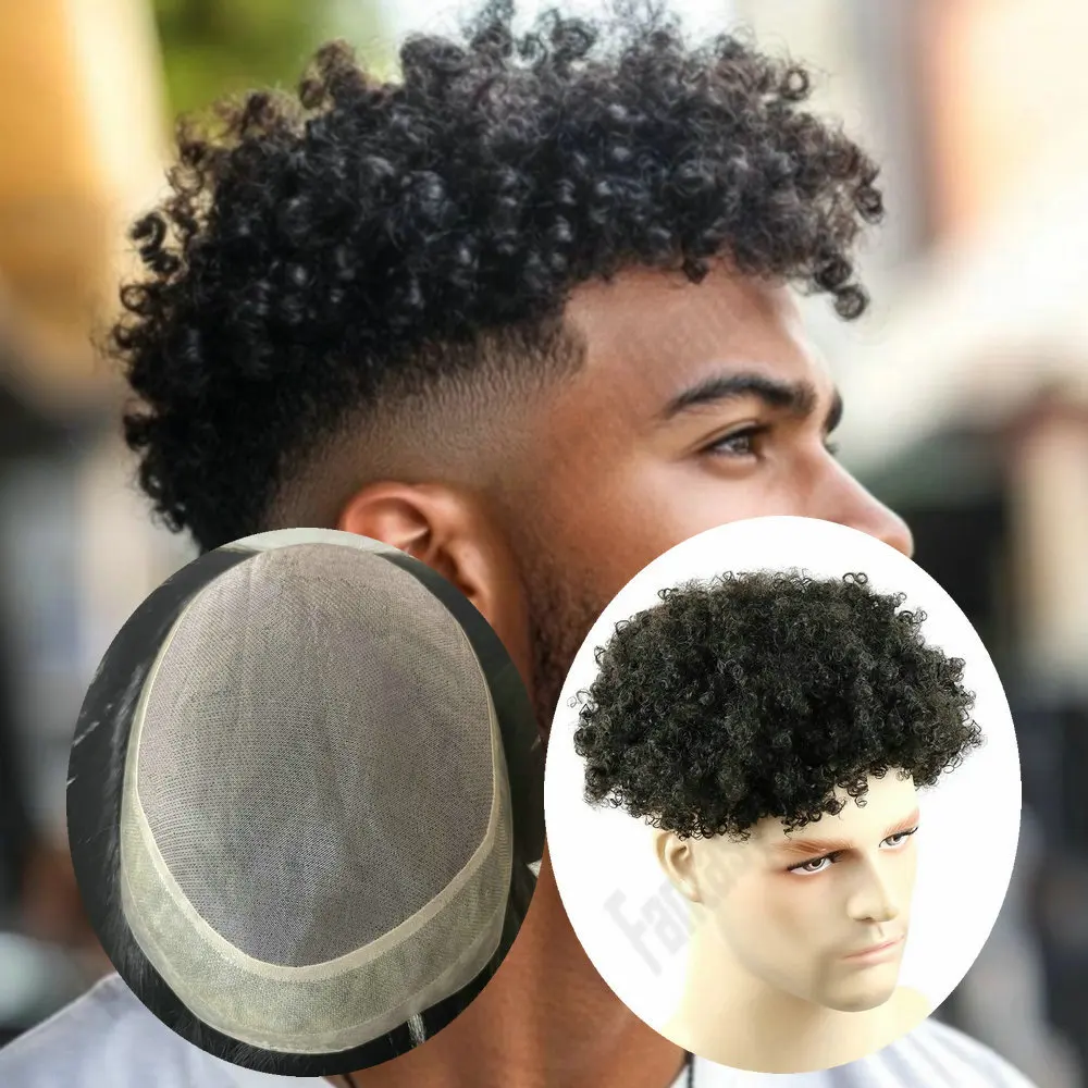 

Durable Men 8mm/10mm Afro Kinky Curly Wig Human Hair Toupee Mono Skin Pu Base 15mm Curly Male Hair Prosthesis Replacement System