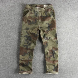 2024 Autumn New American Rerto Woven Twill Camouflage Cargo Pants Men's Simple 100% Cotton Washed Loose Straight Casual Trousers