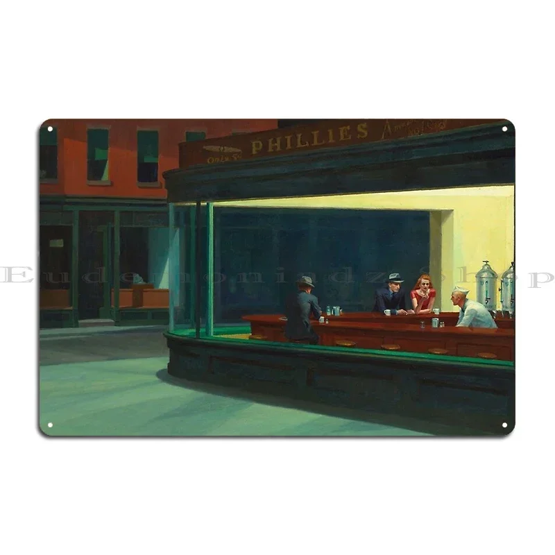 Vintage Nighthawks by Edward Hopper 1942 Automat girl at asewing machine Metal Designs Wall Decor Living Room Tin Sign Poster