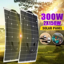 150W/300W Solar Panel 18V Semi-flexible Monocrystalline Solar Cell DIY Cable Waterproof Outdoor Car RV Rechargeable Power System