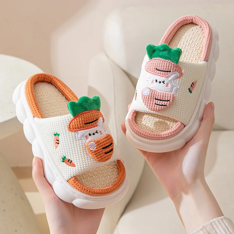 Children Home Slipper Four Season Family Baby Slides Shoes Boy Girls Cute Cartoon Cotton Hemp Slippers Breathable Indoor Shoes