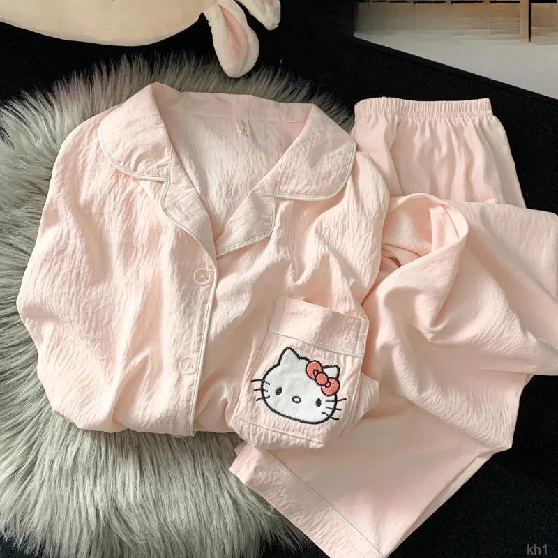 Pijamas bonitos Kawaii Sanrio Hello Kitty para chica, pantalones de manga larga, camisón, ropa para el hogar, ropa de dormir Kuromi, regalo de dibujos animados