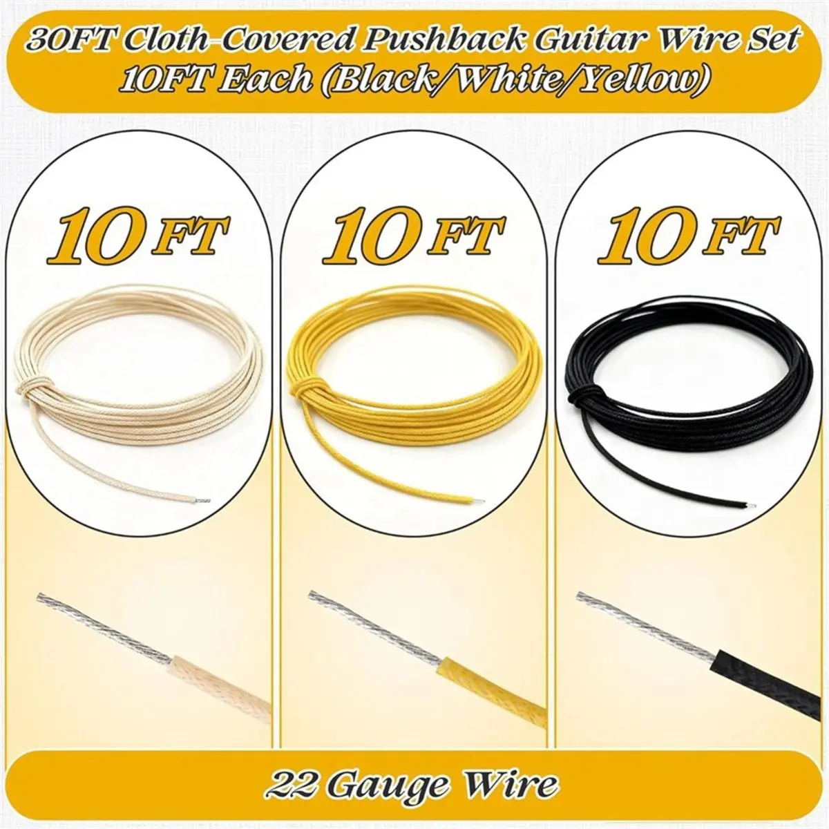 PHONE&GEAR 30FT Cloth Covered Pushback Guitar Wire Set, Vintage Style Waxed Braided Guitar Wiring Kit, 22AWG Pre