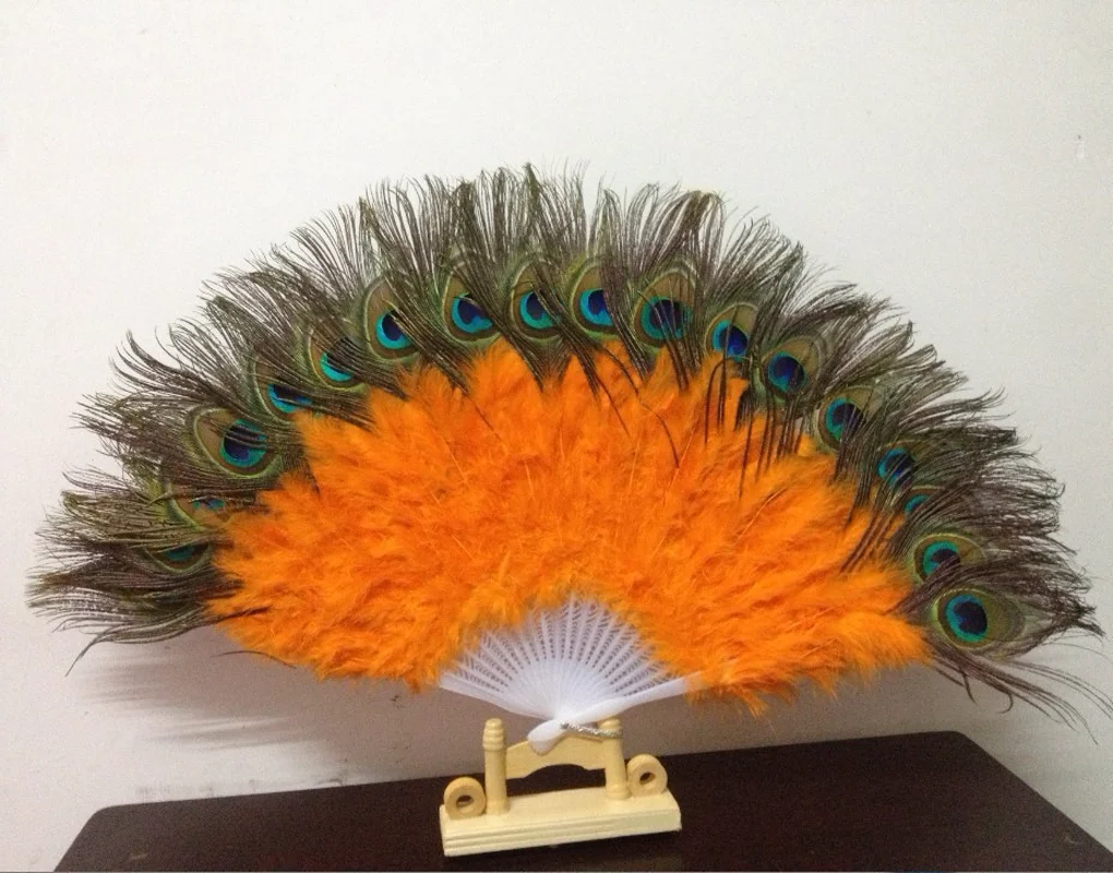 Hot Nice Feather พัดลมสําหรับเต้นรํา Props มือนกยูงหาง Feather พับพัดลมงานแต่งงานที่ยอดเยี่ยม