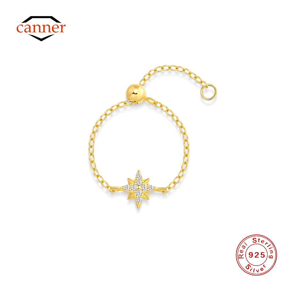 CANNER Eight-Pointed Star Zircon 925 Sterling Silver Adjustable Chain Ring For Women Ins Minimalism European American Style Ring
