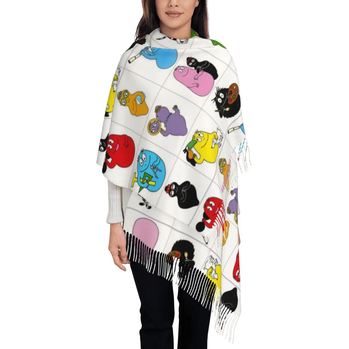 Bufanda con borlas para mujer Les Barbapapa Collage largo invierno otoño chal envoltura regalos de animación para padres e hijos bufandas Pashmina