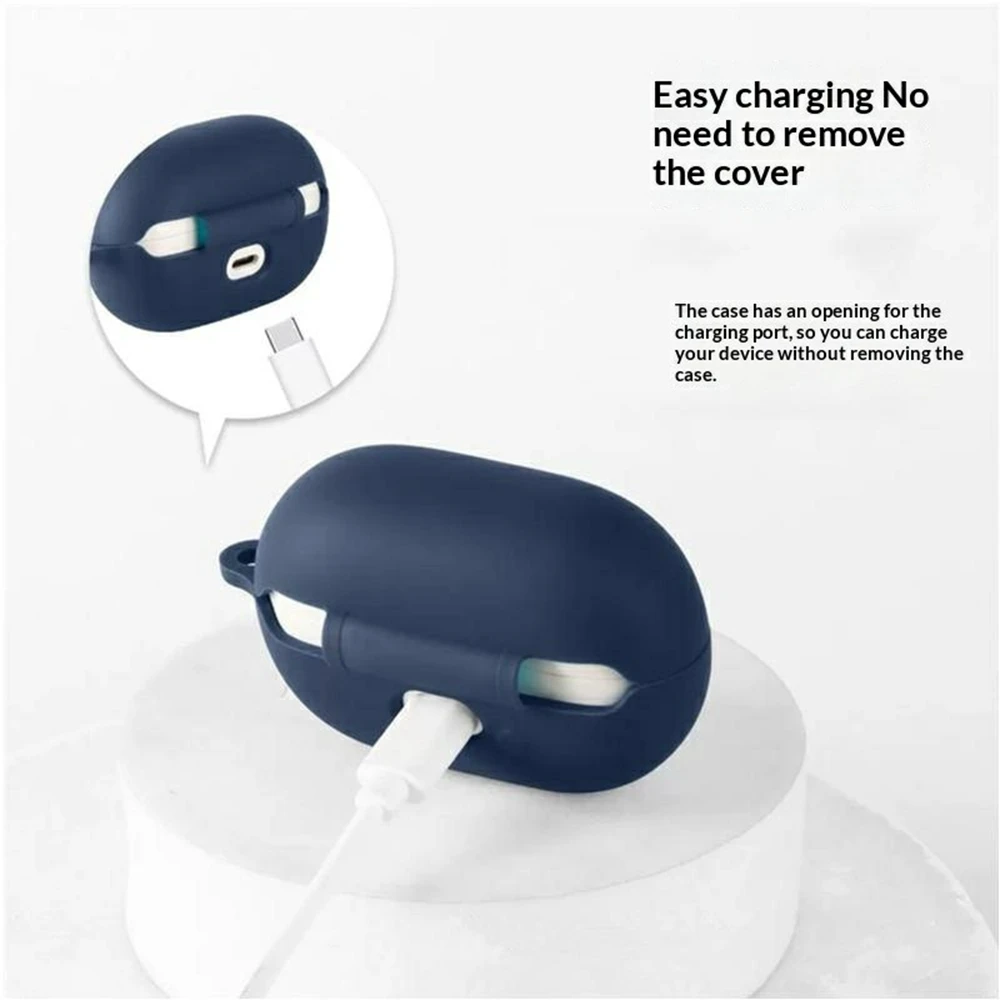 For QCY MeloBuds A30 Silicone Case Wireless Earbuds Protective Cover with Anti-Lost Buckle - Dark Blue view 3