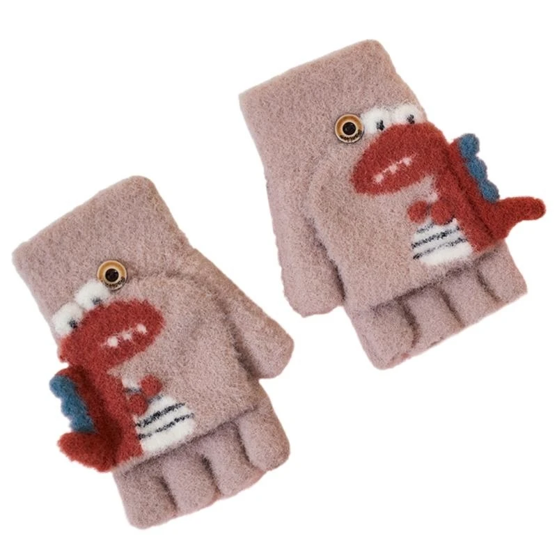 

652F Winter Knitting Gloves Warm Boys Half-finger Gloves Thicken Outdoor Gloves