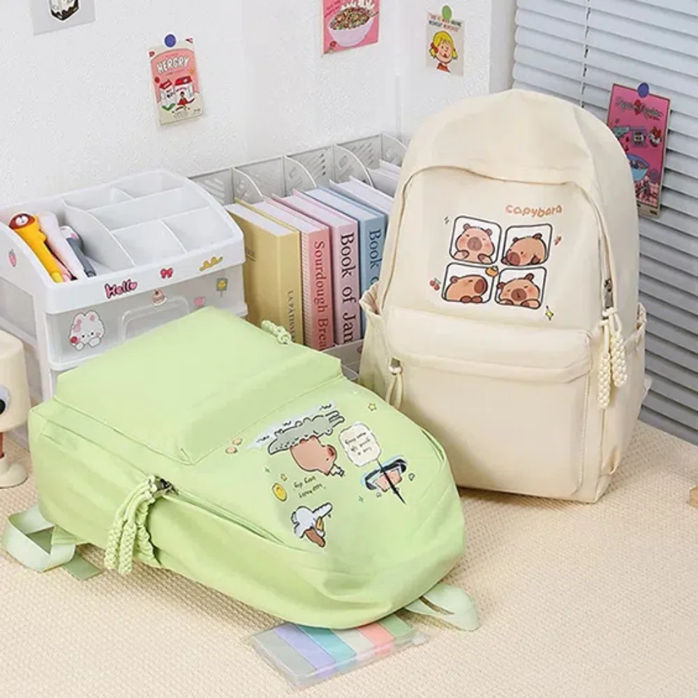 

Thickened Capybara Backpack Oxford Cloth Waterproof Cartoon Animal Daypack Cards Lightweight Capybara Doll Keychain Students
