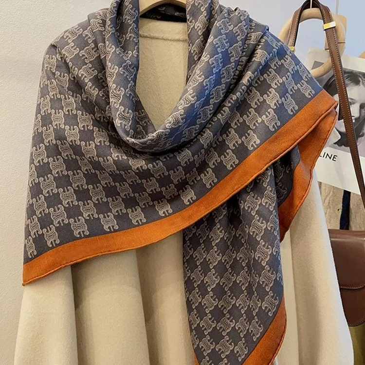 

Fashion high-end silk wool scarf women's autumn and winter new silk wool large square scarf shawl