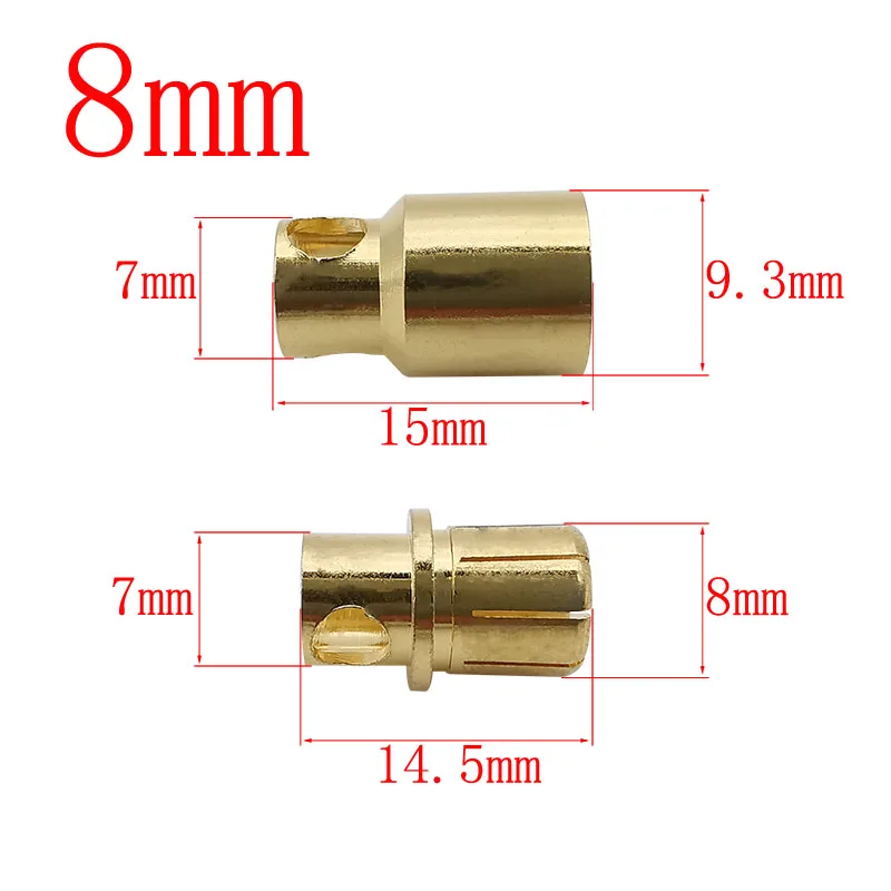 2/5Pairs Gold-Plate Bullet Banana Connector 5.0mm 6.0mm 8.0mm Male Female Banana Plug Jack Adapter for RC Model ESC Battery