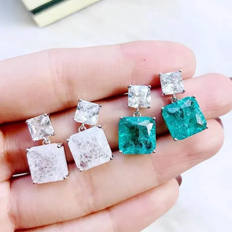 Quadrat aaaaa Zirkon baumeln Ohrring Sterling Silber Party Hochzeit Tropfen Ohrringe für Frauen Braut Versprechen Schmuck Geschenk