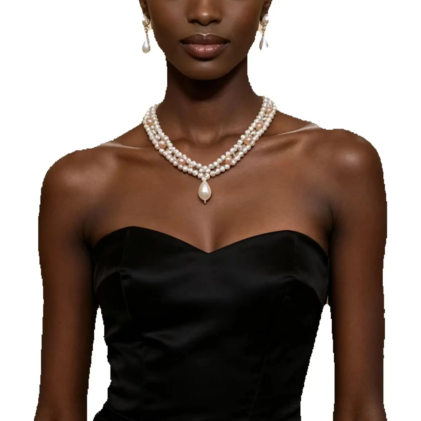 

Adjustable Pink & White Freshwater Pearl Necklace with Teardrop Pendant