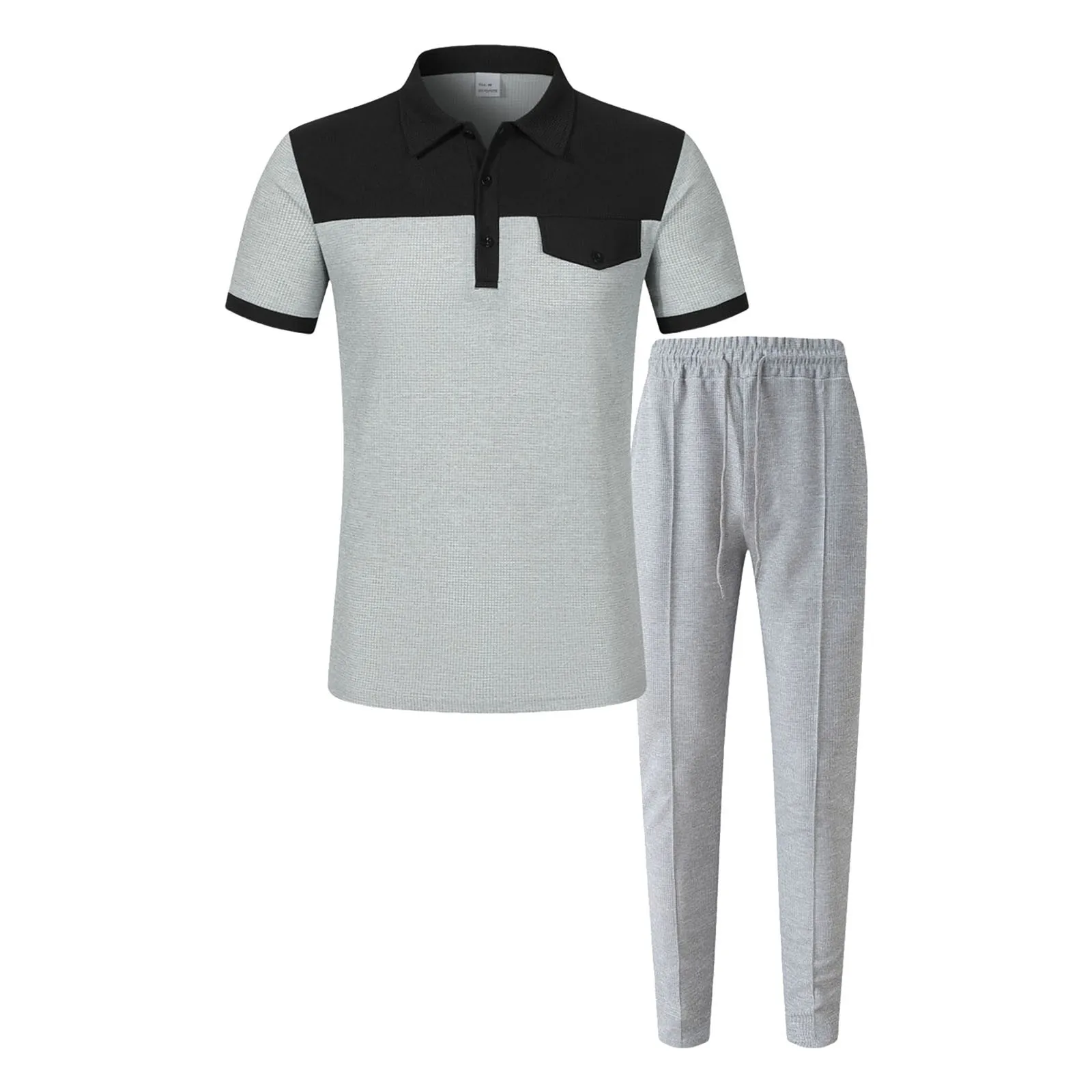 الرجال الدعاوى سليم صالح رجالي اللون وكتلة بألواح التلبيب الصدر جيب زرر قصيرة الأكمام بنطلون مجموعة رجل الرسام البدلة #4