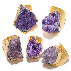 Irregular Rough Amethyst Stone Ring for Women Purple Crystal Cluster Gemstones Jewelry Open Finger Jewelry