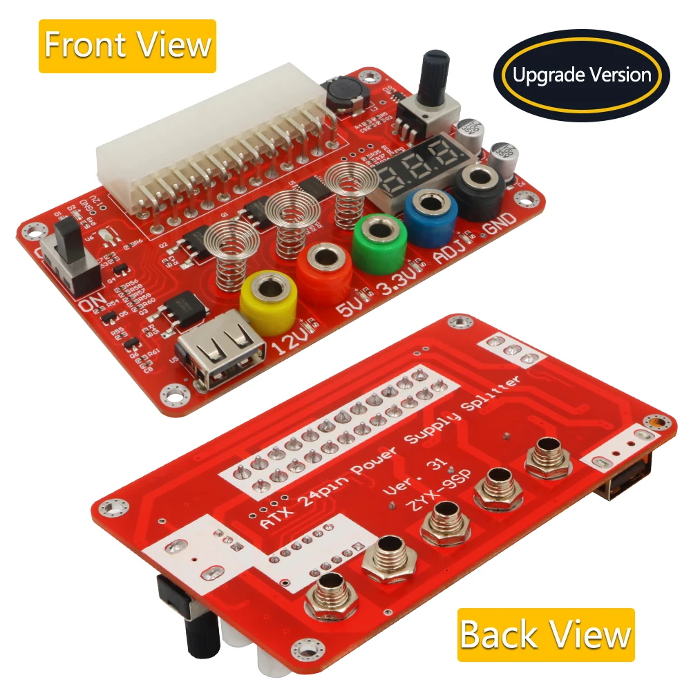 ATX Power Supply Breakout Board and Acrylic Case Kit with ADJ Adjustable Voltage Knob and Touching Sensor Switch, Supports 3.3V,