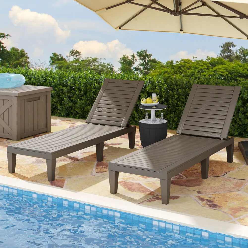 Outdoor Chaise Lounge Chairs Set of 2 Pool Patio Reclining Sturdy Loungers Bench