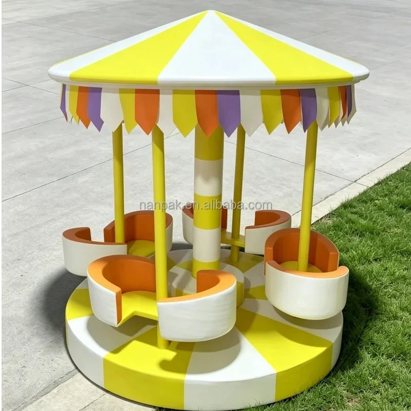 Soft Play Double Seat Carousel Play Spinner Soft Play Merry Go Round Soft Indoor Playground Equipment for Party Amusement Event
