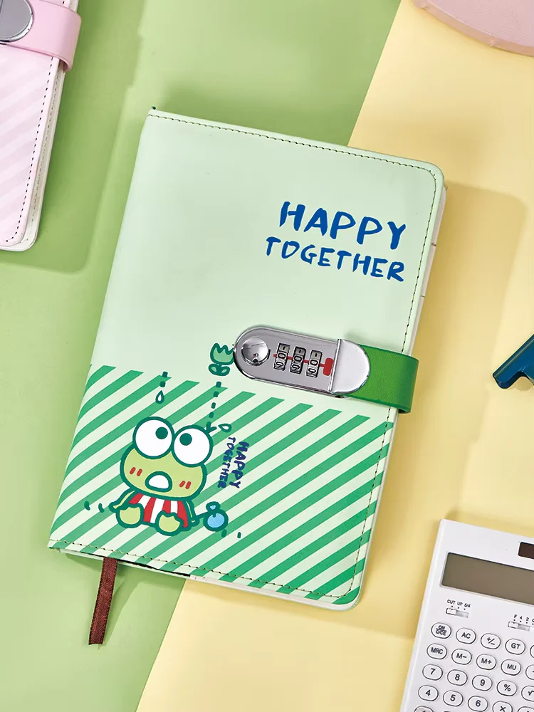 

Cartoon Frog A5 Lockable Diary with Lock PU Leather Notebook Password Planner Student Kids Gift School Supplies
