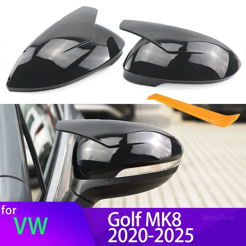 Sport Horn Look Black Rearview Mirror Cover Side Mirror Cap Accessories for Volkswagen VW Golf 8 MK8 VIII 8R R GTI GTE GTD 20-25