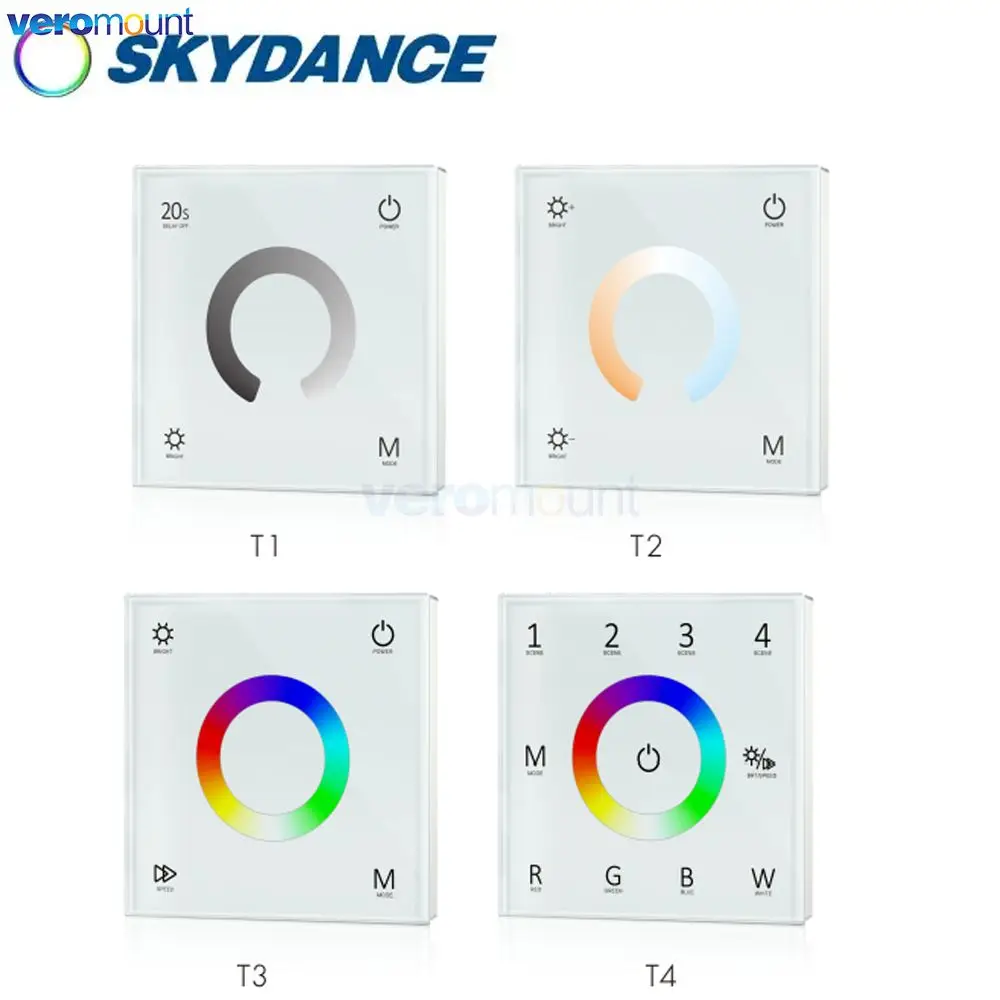 

Skydance T1 T2 T3 T4 DC12V 24V Wall Mount Touch Panel 2.4G Wireless Remote LED Controller for Single Color CCT RGB RGBW Strips