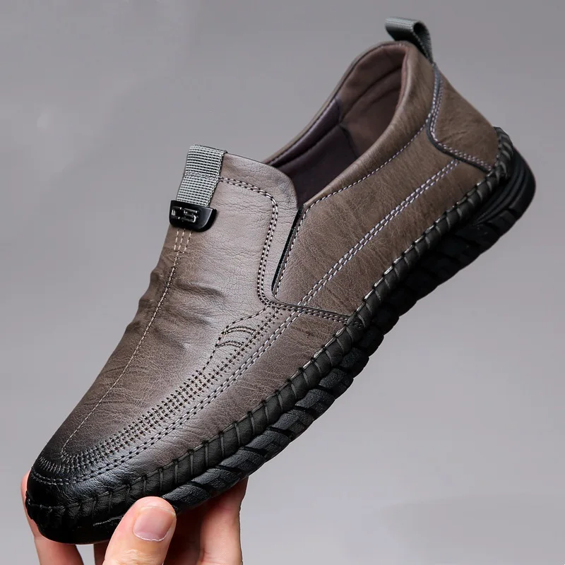 Men Leather Shoes Casual Driving Shoes Round Soft Sole Microfiber Leather Breathable Non Slip Lightweight EVA Insole Loafers