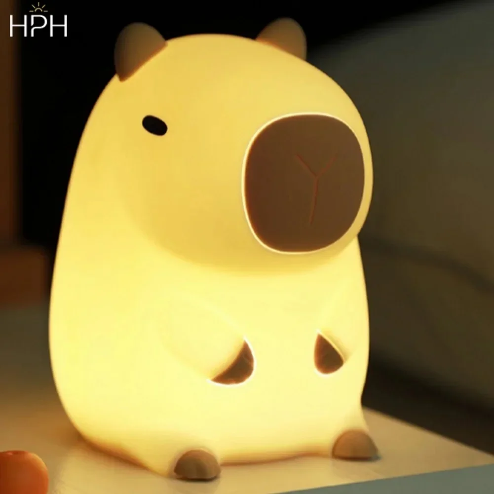 Luminária Noturna de Capivara Fofa, Novidade, Regulável, Recarregável, Lâmpada de Toque de Silicone para Decoração de Quarto Infantil