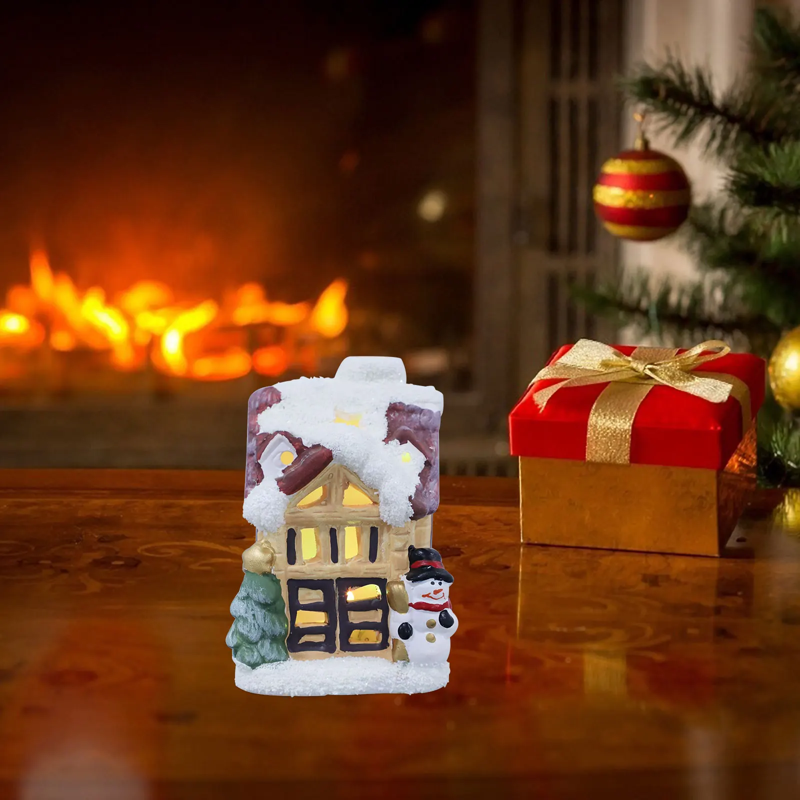 

Luminous Christmas House Adornment Decorative Lights Desktop Party Gift Resin nament Hut Festive Xmas Decoration Small Crafts