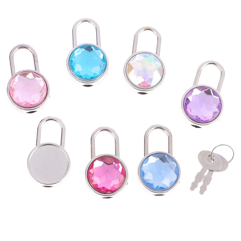 Mini Round Shape Padlock Color Diamond Hardware Locks With Key Lock For Luggage Travel Wedding Jewelry Box Diary Book Suitcase