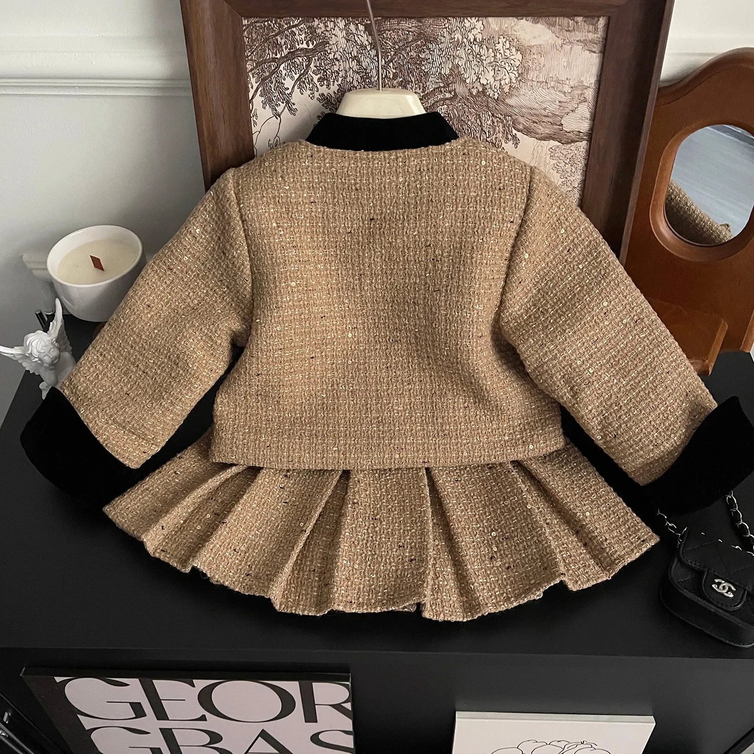 Children\'s Clothing Sets Tweed Crew-neck Jacket + Pleated Skirt Toddler Girl Clothes Kids Boutique Clothes Sets for 2 To 7 Years