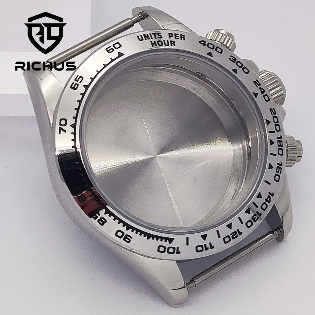 حافظة RICHUS VK63 مقاس 39 ملم حافظة ساعة فضية من الزجاج المعدني تناسب VK63 ملحقات ساعة حركة كوارتز