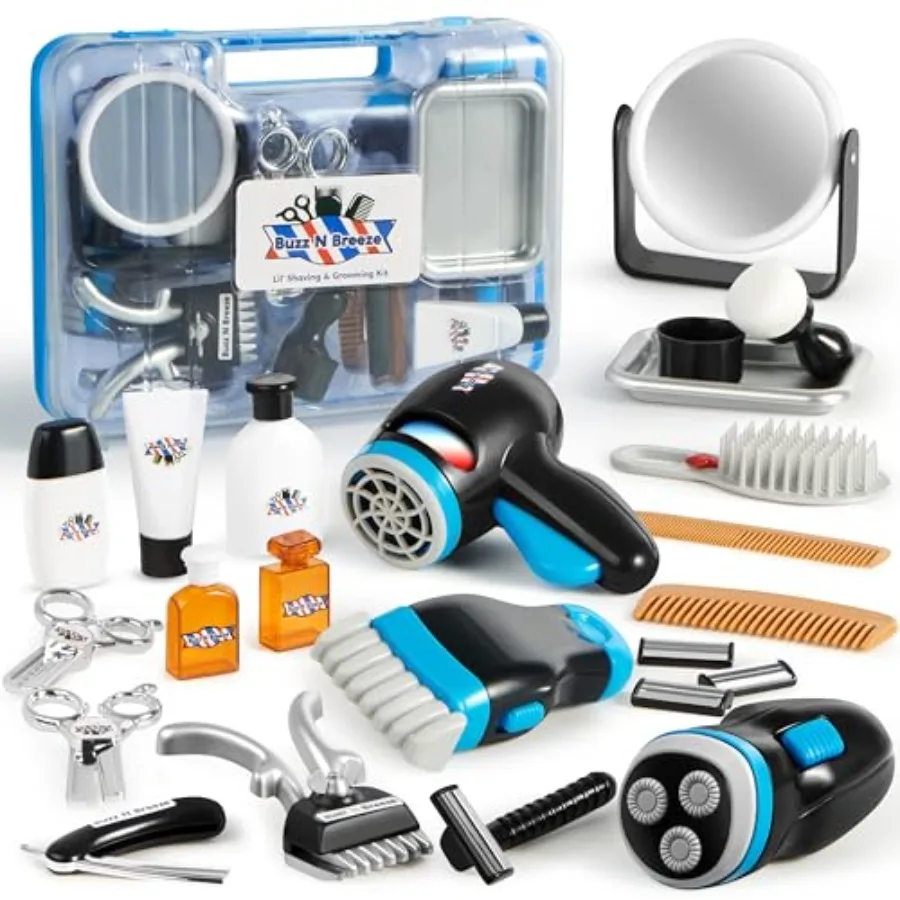Barber Shop Pretend Role Play Toy, 23 Pcs Shaving Kit for Boys, Haircut Kit for Boys 3+ Year Old Birthday Gift, Upgraded Toddle