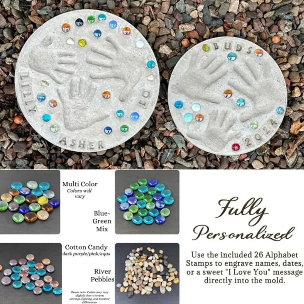 DIY Handprint Stepping Stone Kit Includes Stamp Set Includes Colored Stones Stepping Stone Kit Craft Kit