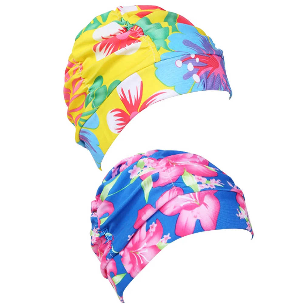 2 PCS Pleated Swim Cap Women for Swimming Hat Wrinkle Comfortable Vacation Women's