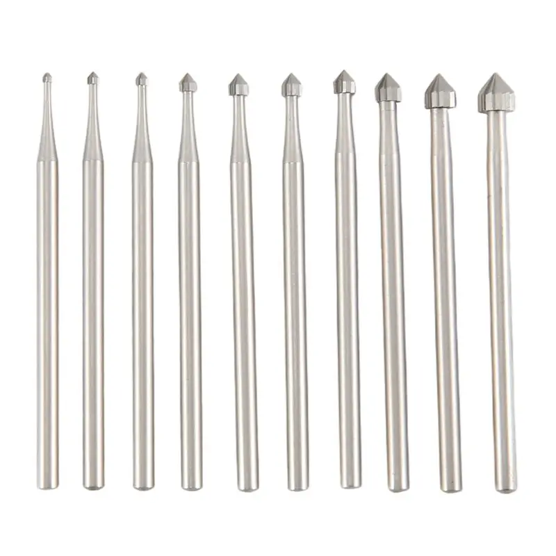 AB33-10 Pcs Jewelry Setting Burr - 3/32Inch Shank Stone Setting Burs Cylinder - Cone Shape Lapidary Making Tools