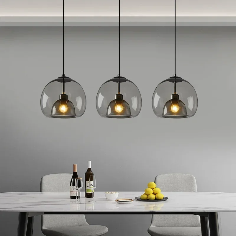 

Nordic Glass Pendant Light for Hotel Hall Bar Kitchen Island Chandelier Smoke Gray Hanging Lamp for Living Room Dining Room