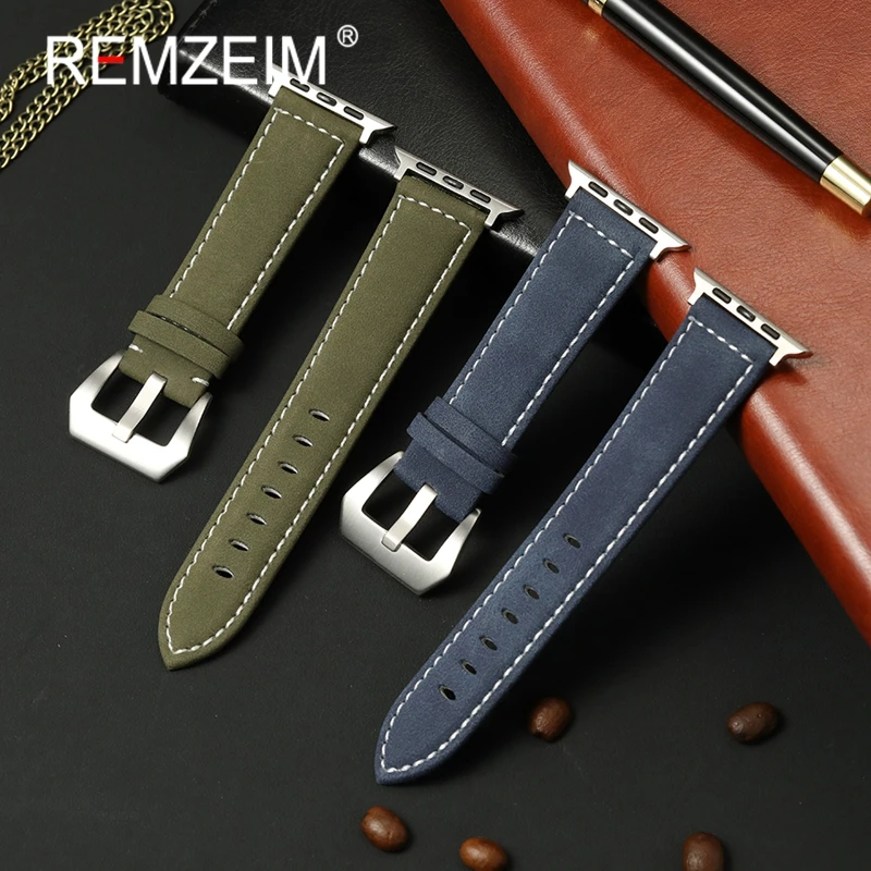 Men Retro Frosted Smartwatch Strap for Apple Watch 49/46/45/44/42/41/40/38mm for Iwatch 1-11 SE Ultra 3 2 PU Leather Wrist Belt